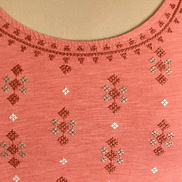 Garnet Hill Organic Cotton Coral Embroidered Knit Dress Size 4 Scoop Neck Spring - Picture 8 of 11